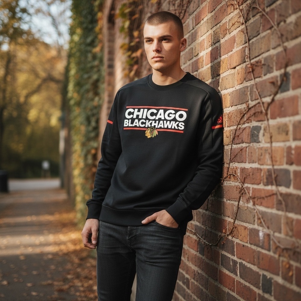 Adidas Chicago Blackhawks official NHL Men’s black sweatshirt mint condi…